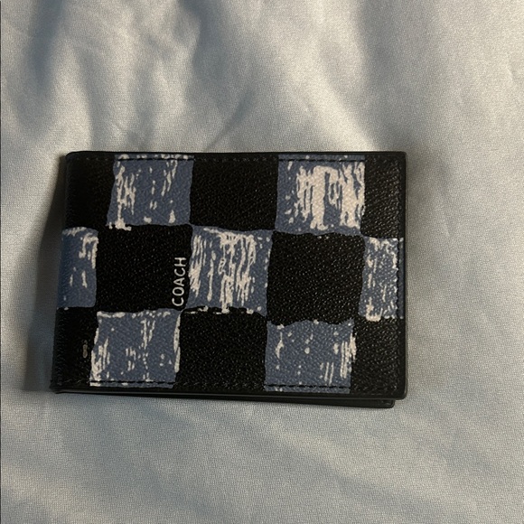 Coach Black and Gray Checkered Card Holder - Picture 1 of 4